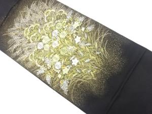 菊に秋草模様織り出し　袋帯